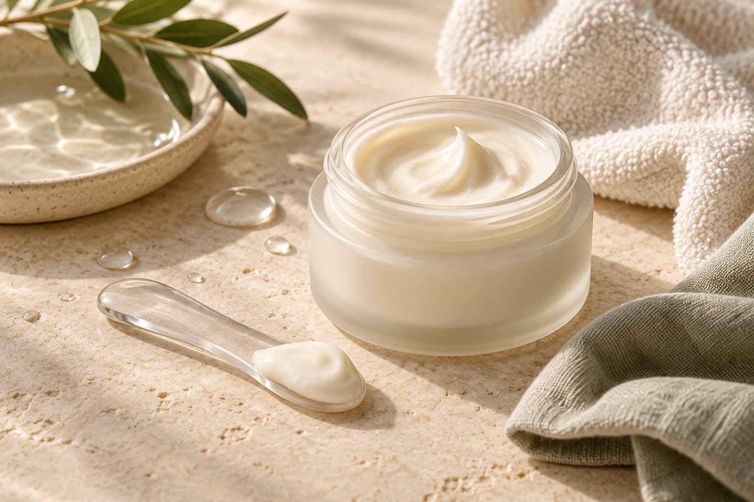 Crème riche sans marque entourée de linge doux